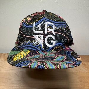 LRG Black Multicolor Tropical Pattern Snapback Hat with White Logo OSFM